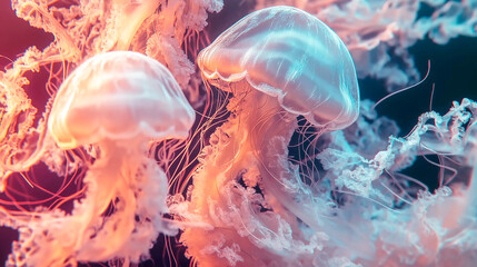 Obraz premium A holographic jellyfish, with tentacles flowing gracefully and shifting colors.