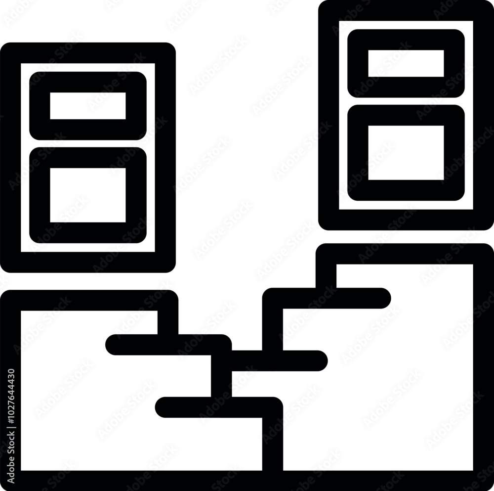 Poster minimalist architectural drawing representing a duplex apartment with two levels connected by stairs