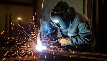 welder works in metal construction - construction and processing of steel components