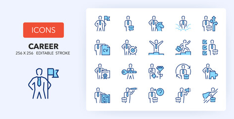 Line icons about career. Contains such icons as promotion, motivation, skills and more. 256x256 Pixel Perfect editable in two colors