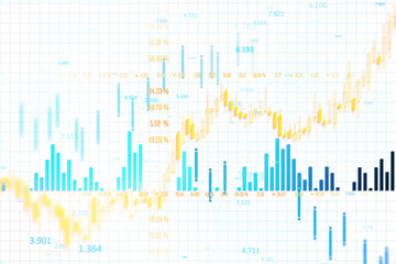 Financial trading chart with candlestick data on white background. 3D Rendering