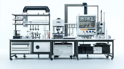 Fototapeta premium A complete laboratory setup on a white background for promotional use.
