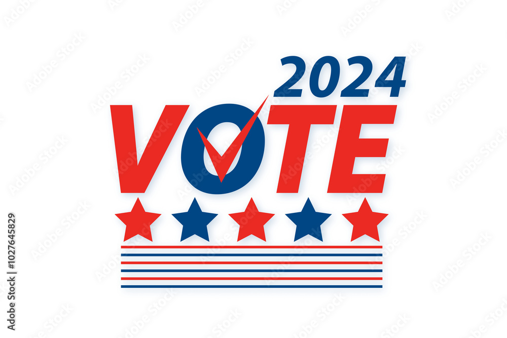 Poster Vote 2024 text with stars and stripes on a white background. Election concept. 3D Rendering