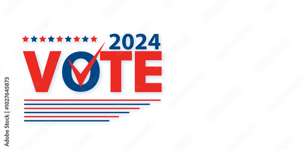 Poster vote 2024 design with check mark, stars, on white background. concept of election. 3d rendering