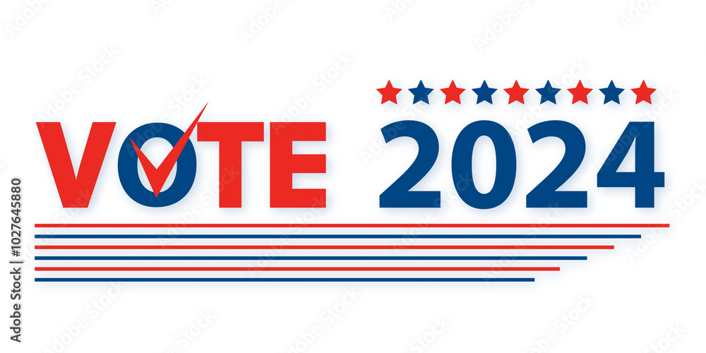 Poster vote 2024 text in red and blue, white background, election concept. 3d rendering.