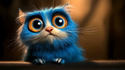 Fototapeta premium Cute Blue Cat with Big Eyes and White Whiskers