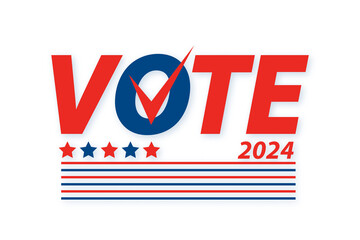 Vote 2024 design with stars, stripes, red and blue, on white background. 3D Rendering.