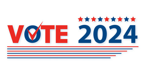 Vote 2024 text in red and blue, white background, election concept. 3D Rendering.