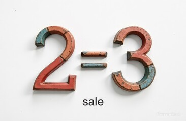 Large 3D numbers "2=3" on a light background