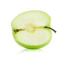 Closeup of green apple half isolated on white with clipping path
