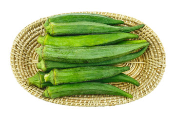 Lady Fingers or Okra isolated in basket on white