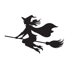Fototapeta premium Vector illustrations of silhouette Halloween witch broomstick isolated on white background.