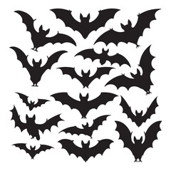 Halloween bat set. Black silhouette Halloween bat vector illustration, set of halloween bats
