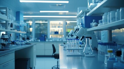 A life sciences laboratory filled with biological research tools and equipment.