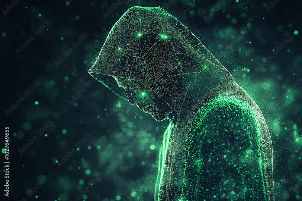 Poster Hacker using neural network showing artificial intelligence concept
