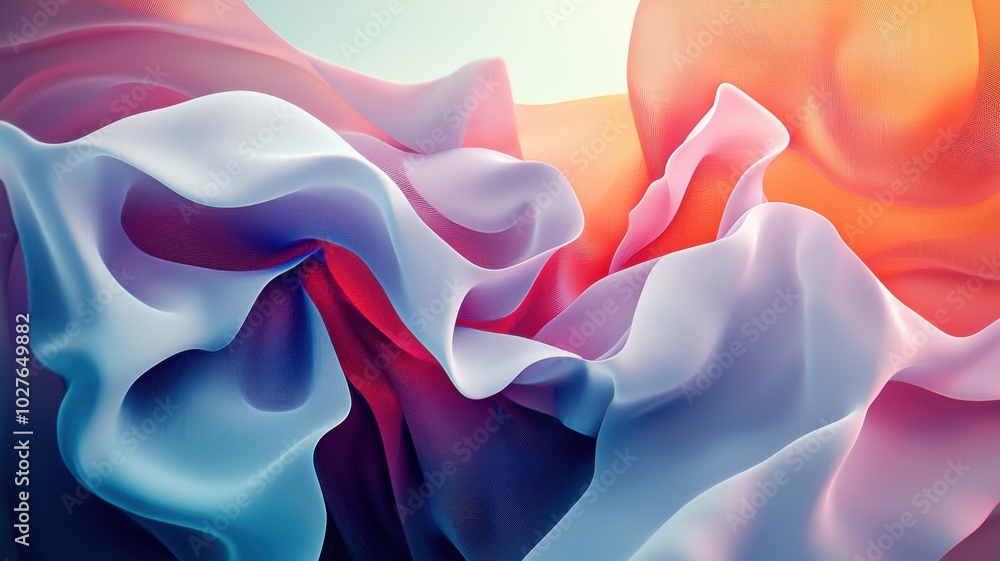 Poster abstract fabric waves in soft colors, blending textures for artistic use.