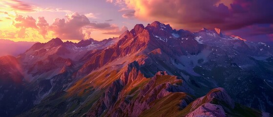 Obraz premium Majestic Mountain Landscape at Sunset Glow