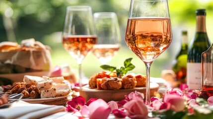 Elegant Table Setting with Fine Food and Drinks