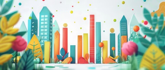 Obraz premium Colorful Urban Landscape with Paper Cutout Elements