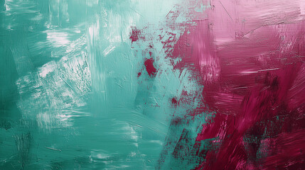 Teal And Maroon Acrylic Brushstrokes Textured Abstract Painting