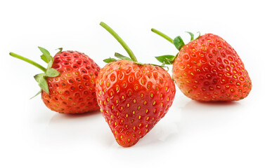 Fresh strawberries were placed on a white background