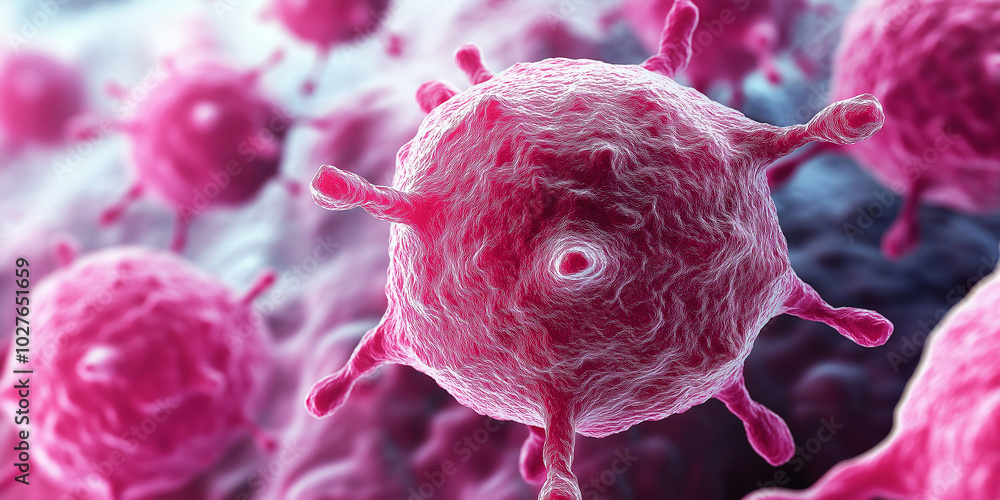Poster microscopic view of virus cells attacking the body