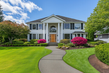 A Modern House with Black Roof and Walkway on a Sunny Day View