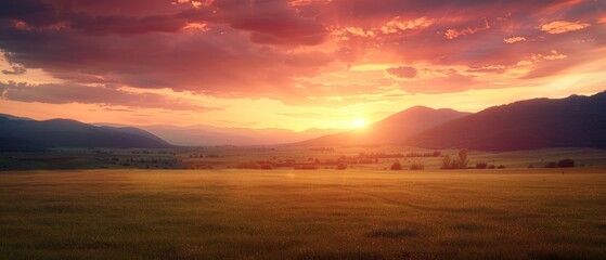 Stunning Sunset Over Serene Mountain Landscape