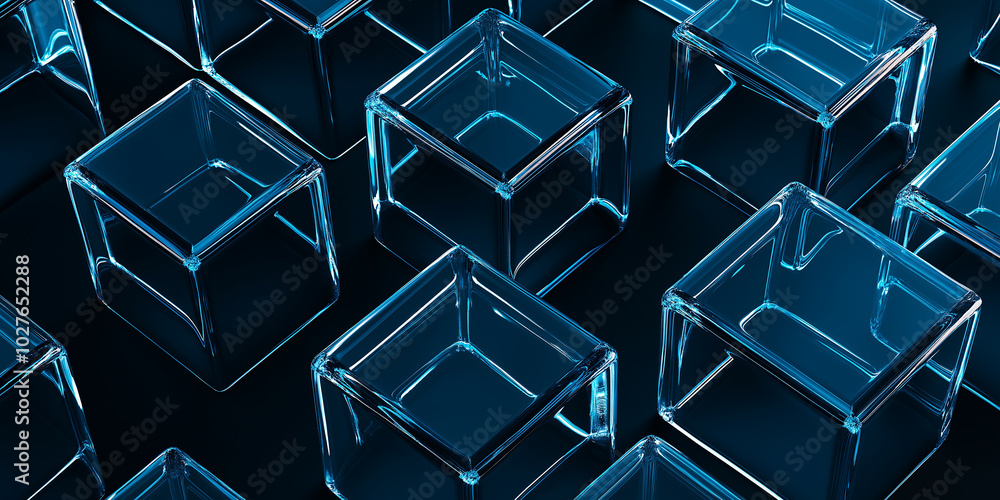 Aufkleber abstract background with many empty blue glass cubes forming a futuristic structure