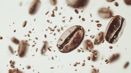 Obraz premium Coffee roasting theme, close-up of coffee beans falling
