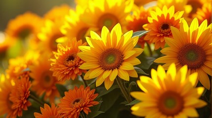 Dense Flower Floral Arrangement Including Sunflowers and Marigolds