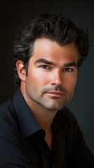 Fototapeta premium A handsome Caucasian man poses confidently in natural light, showcasing his striking features
