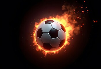 Naklejka premium Flying soccer ball on fire -falling down 