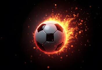 Fototapeta premium Flying soccer ball on fire -falling down 
