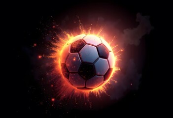 Fototapeta premium Flying soccer ball on fire -falling down 