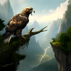 Fototapeta premium Eagle Overlooking Valley in Mystical Mountain Landscape