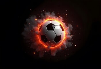 Naklejka premium Flying soccer ball on fire -falling down 