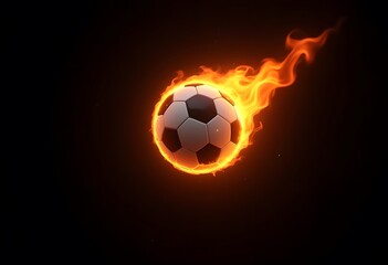 Fototapeta premium Flying soccer ball on fire -falling down 