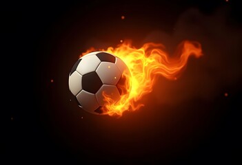 Naklejka premium Flying soccer ball on fire -falling down 