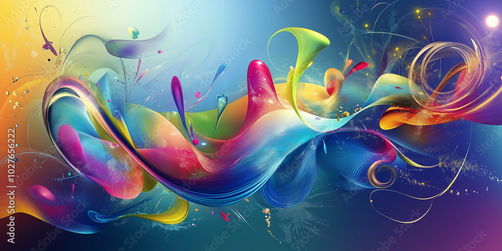 Poster colorful abstract design with wavy shapes and swirls
