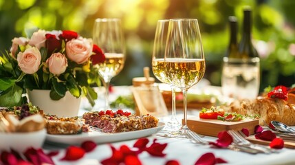 Elegant Outdoor Dining with Fine Food and Wine