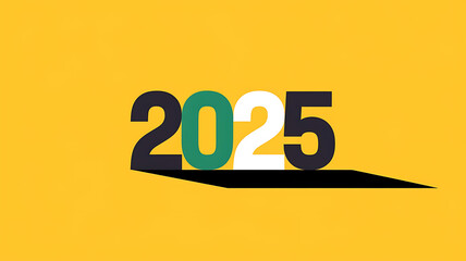 Bold black and green 2025 on yellow background - Minimalist New Year design for calendars and social media. 
