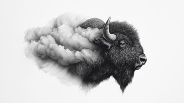 High-detail portrait of a bison, its face framed by its thick, flowing fur