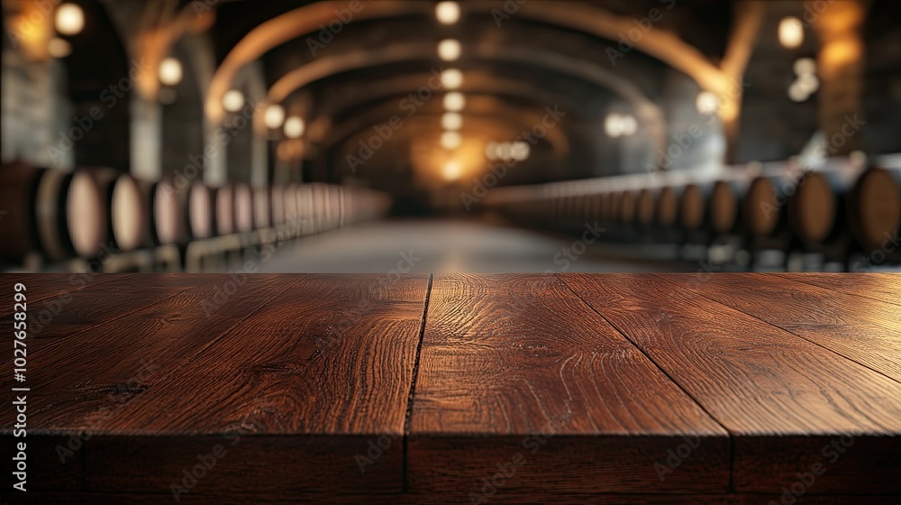 Poster rustic wooden table in blurred background setting