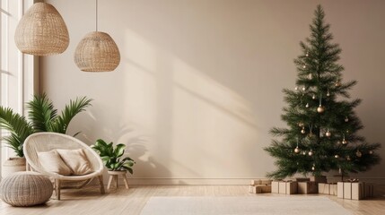 Minimalist Christmas Living Room with Christmas Tree.