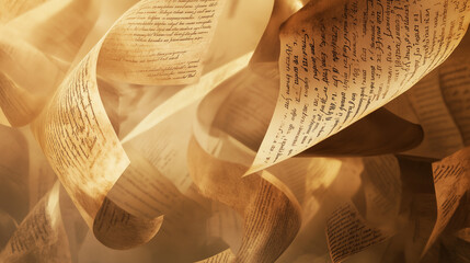 Ancient Manuscripts and Floating Text Papers in Artistic Motion