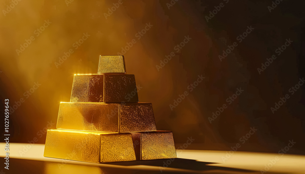 Aufkleber stack of gold bars with the word gold on them. the bars are piled on top of each other, creating a p