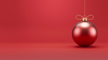 Fototapeta premium Red Christmas Ornament on Red Background, Minimalist Holiday Design, Festive Cheer. 