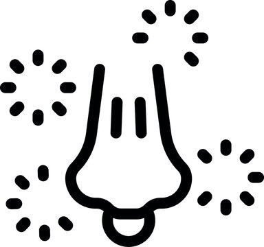 recommend clip art: Simple line icon of a nose smelling aroma, surrounded by fragrance particles, representing the sense of smell