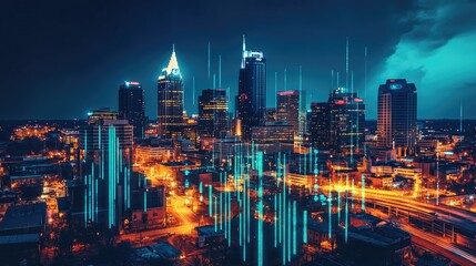 Obraz premium Nashville Skyline at Night with Stunning Lights